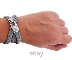 Stephen Webster Rayman 3 wrap grey leather bracelet with Oxidized Silver clasp