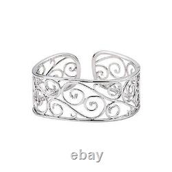 Sterling Silver 28mm Diamond Open Scroll Cuff Bracelet