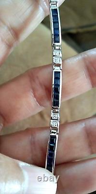 Sterling Silver 925 Bracelet Blue Sapphire White Gold 6.5