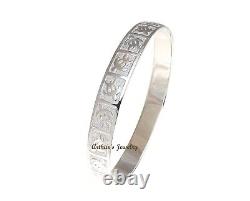 Sterling Silver 925 Hawaiian Bangle Bracelet Raised Honu Turtle 18mm Smooth Edge