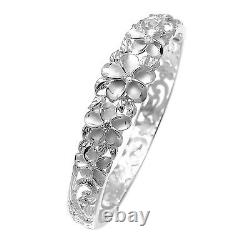 Sterling Silver 925 Hawaiian Fancy Plumeria Flower Maile Bangle Bracelet Rhodium