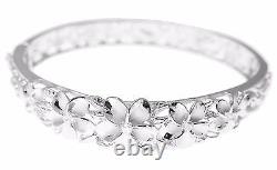 Sterling Silver 925 Hawaiian Fancy Plumeria Flower Maile Bangle Bracelet Rhodium