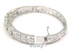 Sterling Silver 925 Hawaiian Fancy Plumeria Flower Maile Bangle Bracelet Rhodium