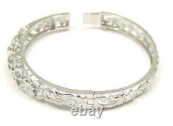 Sterling Silver 925 Hawaiian Fancy Plumeria Flower Maile Bangle Bracelet Rhodium