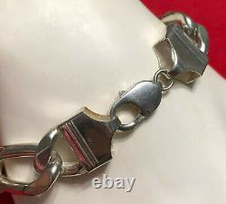Sterling Silver 925 Name Plate 43mm x 15mm Men's Figaro Link 8 Heavy Bracelet