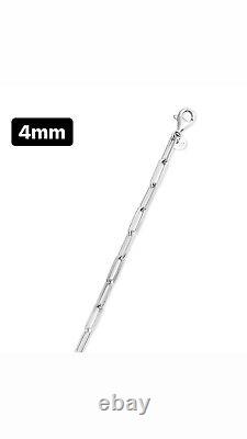 Sterling Silver 925 Solid Paperclip Chain, Bracelet, & Anklet Rhodium Plated