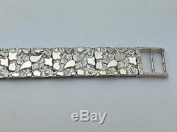 Sterling Silver Adjustable Solid Nugget Style Bracelet 7.75 32g 15mm