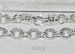 Sterling Silver Belcher Bracelet 9 inch Oval Link Pattern & Plain Solid