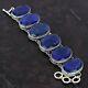 Sterling Silver Blue Saphire Gemstone Handcrafted Chain Vintage Bracelet Jewelry