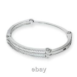 Sterling Silver Bracelet Three 3 Row Round Cubic Zirconia Stones Bangle J JAZ