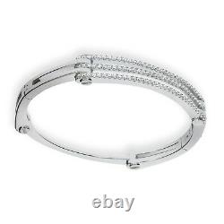 Sterling Silver Bracelet Three 3 Row Round Cubic Zirconia Stones Bangle J JAZ