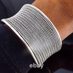 Sterling Silver Braided Rope Design 1.15 Wide Cuff Bracelet 5.25 Long 42.22g