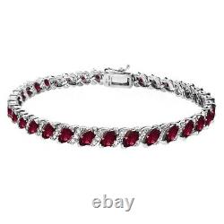 Sterling Silver Created Ruby Marquise-cut Tennis Bracelet with White Topaz Accents