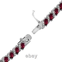Sterling Silver Created Ruby Marquise-cut Tennis Bracelet with White Topaz Accents