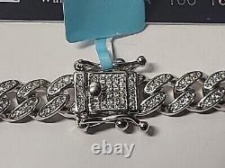 Sterling Silver Cuban Bracelet Moissanite Dimonds 2.08 Ctw 7mm 8.5 In Long