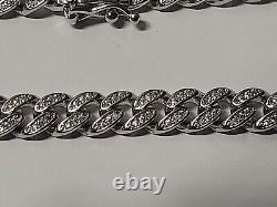 Sterling Silver Cuban Bracelet Moissanite Dimonds 2.08 Ctw 7mm 8.5 In Long