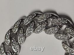 Sterling Silver Cuban Bracelet Moissanite Dimonds 2.08 Ctw 7mm 8.5 In Long