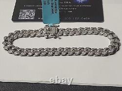 Sterling Silver Cuban Bracelet Moissanite Dimonds 2.08 Ctw 7mm 8.5 In Long
