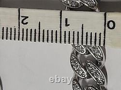 Sterling Silver Cuban Bracelet Moissanite Dimonds 2.08 Ctw 7mm 8.5 In Long