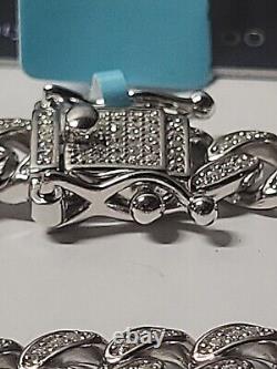 Sterling Silver Cuban Bracelet Moissanite Dimonds 2.08 Ctw 7mm 8.5 In Long