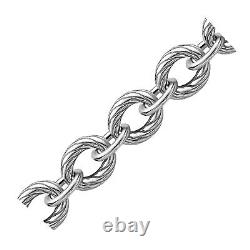 Sterling Silver Diamond Cut Chain Style Rhodium Plated Bracelet