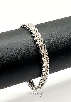 Sterling Silver Diamond Wave S Link Tennis Bracelet 7 Inch Signed