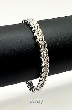 Sterling Silver Diamond Wave S Link Tennis Bracelet 7 Inch Signed