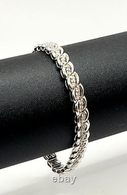 Sterling Silver Diamond Wave S Link Tennis Bracelet 7 Inch Signed