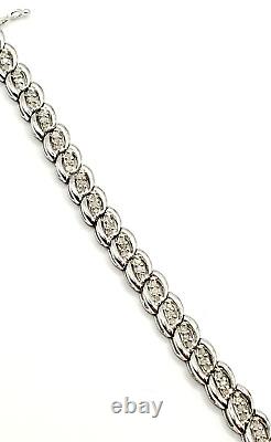 Sterling Silver Diamond Wave S Link Tennis Bracelet 7 Inch Signed