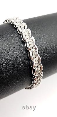 Sterling Silver Diamond Wave S Link Tennis Bracelet 7 Inch Signed