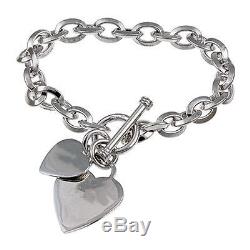 Sterling Silver Double Heart Love Charm Oval Link Bracelet 7.5