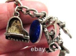 Sterling Silver Enamel Charm Bracelet Mixed Themes 13 Charms 7 27.7 Gms