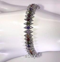 Sterling Silver Finish Rainbow Topaz CZ & White Cubic Zirconia Tennis Bracelet
