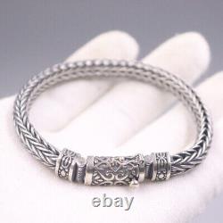 Sterling Silver Hollow Wheat Chain Foxtail Bracelet 7mmW 8.26L 42-46g S925