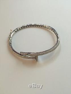 Sterling Silver ICED OUT Hammer & Nail DESIGN Bangle Cuff Bracelet with CZs 925