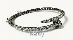 Sterling Silver ICED OUT Hammer & Nail DESIGN Bangle Cuff Bracelet with CZs 925