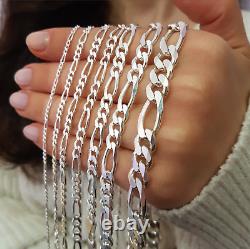 Sterling Silver Men's Women's Figaro Solid Chain Bracelet or Necklace 925 Italy