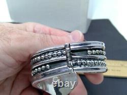 Sterling Silver Mexico Beaded Hinged Clamper Bracelet