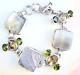 Sterling Silver Mother Of Pearl Peridot & Topaz Toggle Bracelet Heavy 50 Grams