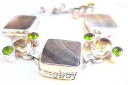 Sterling Silver Mother of Pearl Peridot & Topaz Toggle Bracelet Heavy 50 Grams