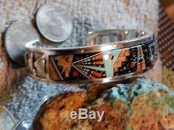 Sterling Silver Night Sky & Geo Designs micro Inlay Bracelet Navajo Calvin Begay