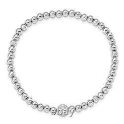 Sterling Silver Polished Beaded CZ Stretch Bracelet Gift for Mother