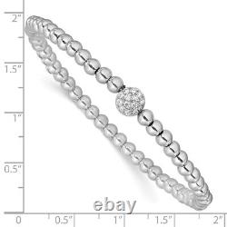 Sterling Silver Polished Beaded CZ Stretch Bracelet Gift for Mother