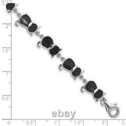 Sterling Silver Rhodium-plated Onyx Cat Link Bracelet for Womens