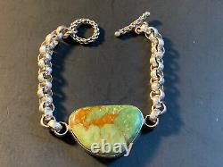 Sterling Silver Rolo Link Turquoise 925 Bracelet 7 1/4 Signed WWS VY