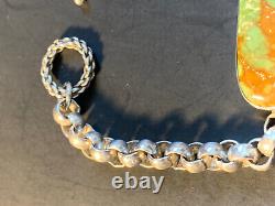 Sterling Silver Rolo Link Turquoise 925 Bracelet 7 1/4 Signed WWS VY