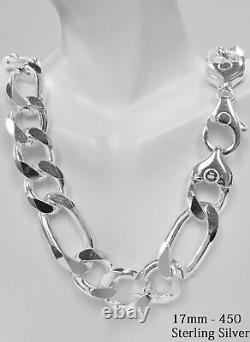 Sterling Silver SOLID FIGARO Chain Necklace, 925 Italy (All Widths and Lengths)