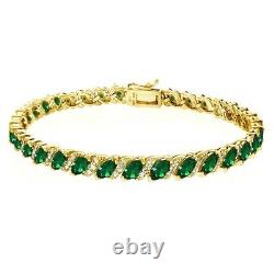 Sterling Silver Simulated Emerald Marquise-cut Tennis Bracelet For Women 7.25