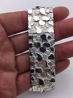 Sterling Silver Solid Nugget Bracelet Adjustable 8.25 21mm 51.5 grams