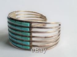 Sterling Silver TURQUOISE Cuff ZUNI INLAY BRACELET ANSON & LETITIA WALLACE ALW